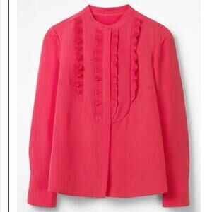 Boden Macie Blouse Pink Button Front Ruffle Size 4
